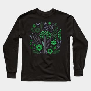 Green Purple Flower and Plants Long Sleeve T-Shirt